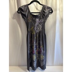 Women's JJ AUTHENTIC Gray Floral Knit  Short Sleeve Square Neck Dress XS-S Rouch